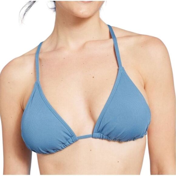 NEW Shade & Shore Crisscross Back Blue Triangle Ribbed Bikini Top S - Picture 1 of 5
